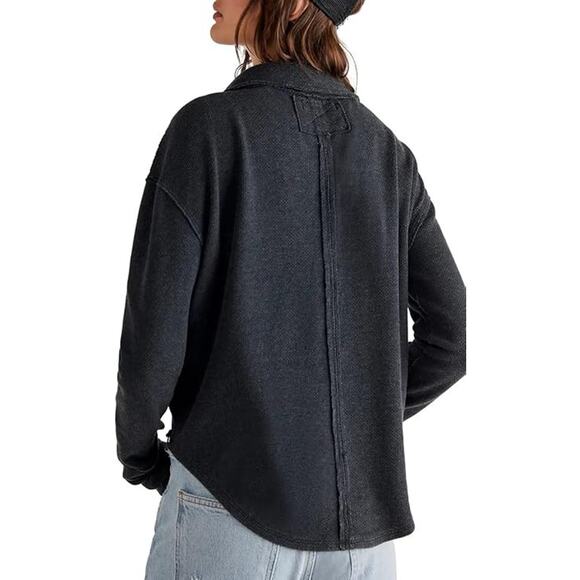 We The Free People Anakin Thermal Top Small Faded Black Slouchy Boho Grunge - Picture 5 of 9